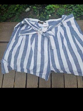 bohme Navy and White Vertical Stripe Tie-Waist Bermudas